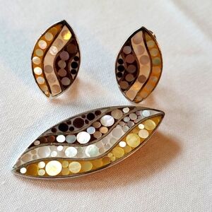 Sterling silver pendant and earrings set inlaid with mother of pearls